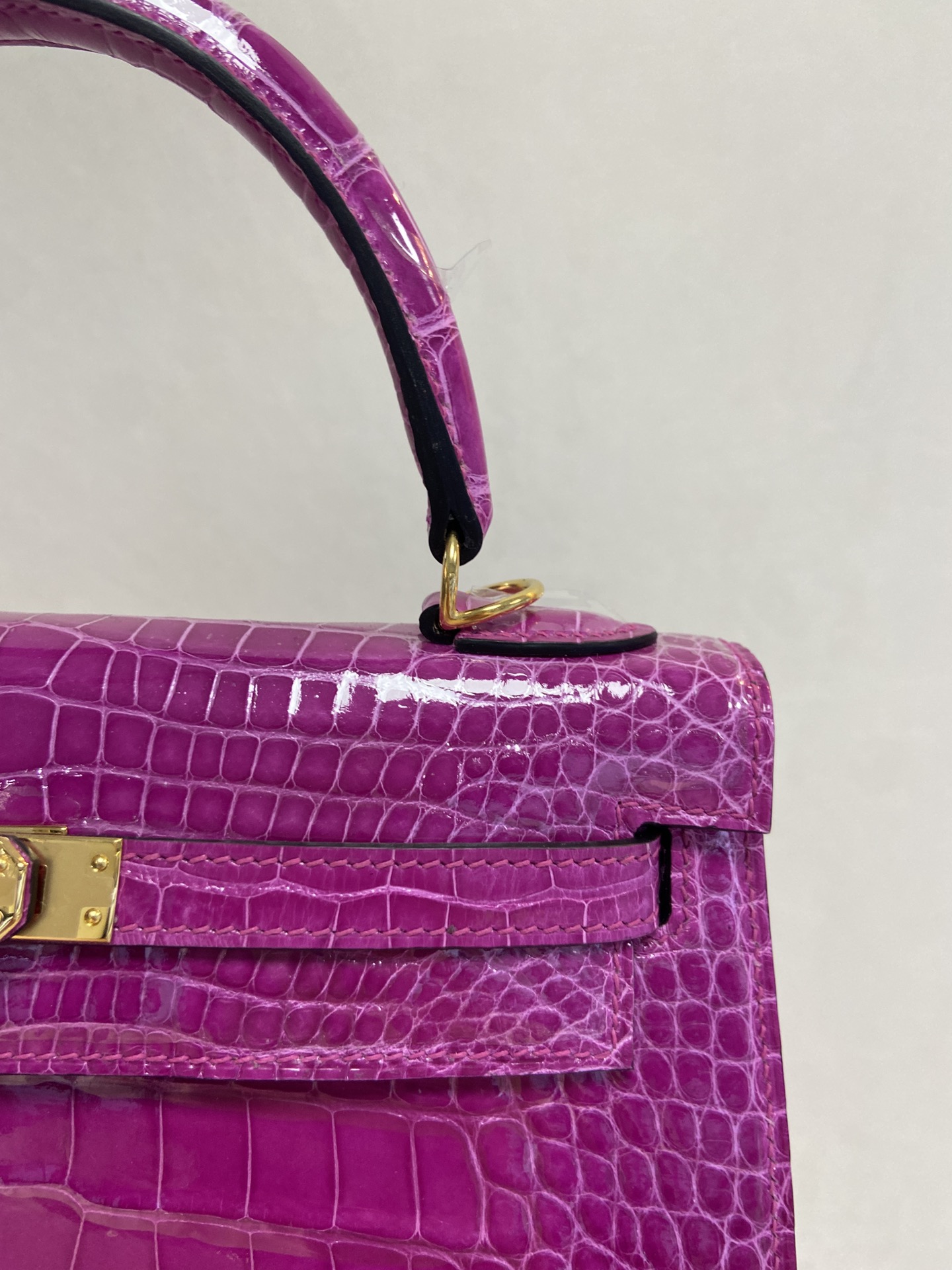 Hermes Kelly 25cm Handbag Shoulder Bag In Purple Shiny Crocodile Niloticus Leather